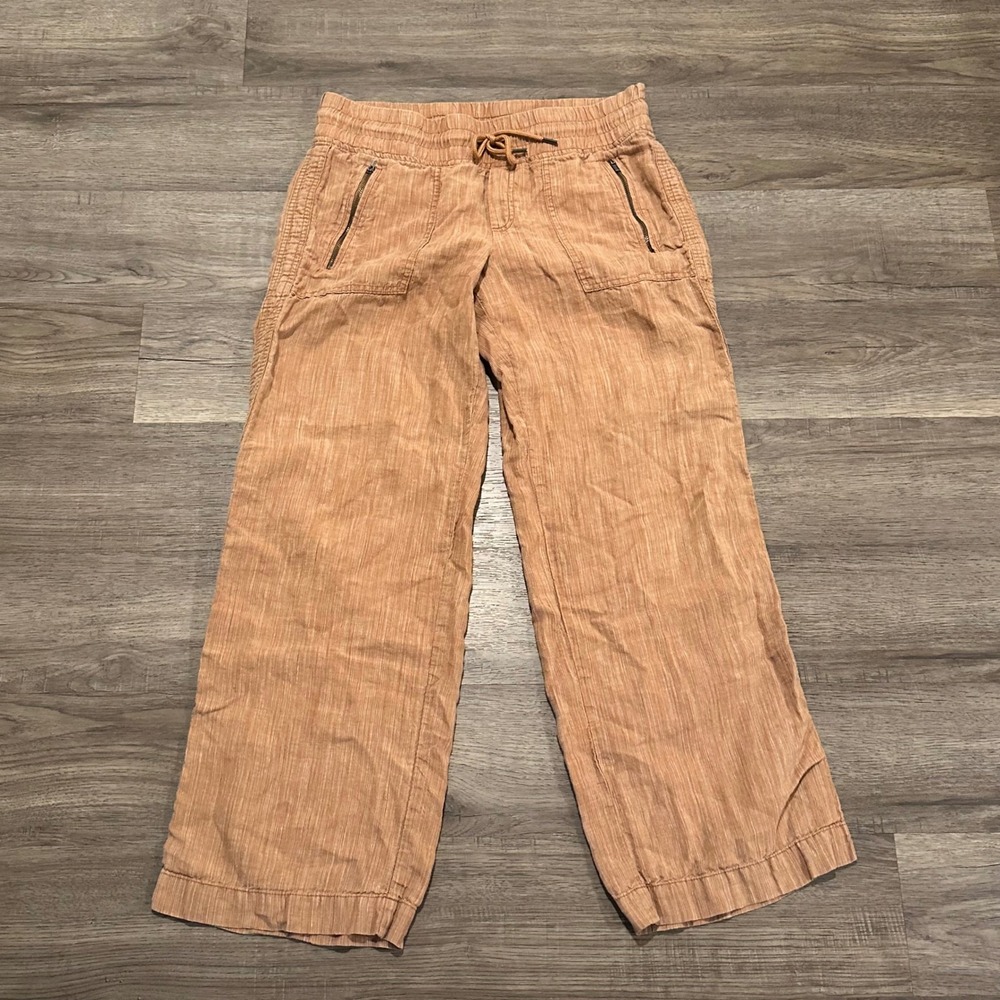 Athleta Cabo Linen Textured Wide Leg Pants Terracotta Orange 10